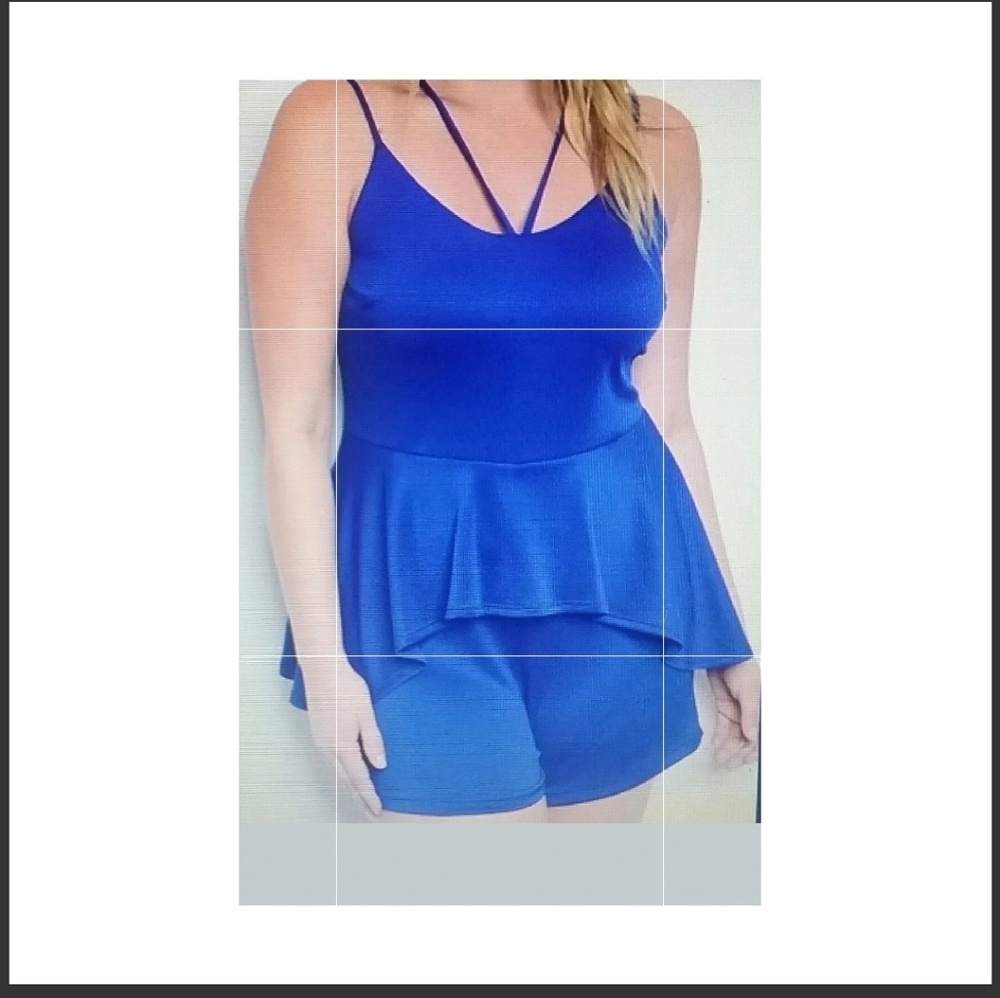 Ladies Plus Size Blue Peplum Romper- 2X